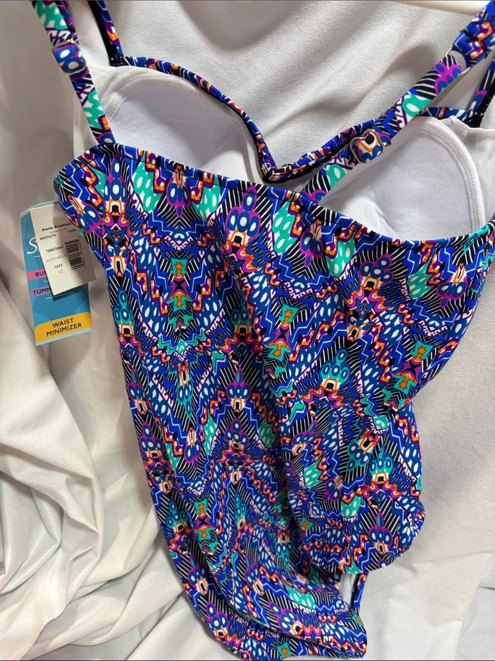 Swim Solutions multi color waist minimizer lined swimsuit NWT - Picture 4 of 10